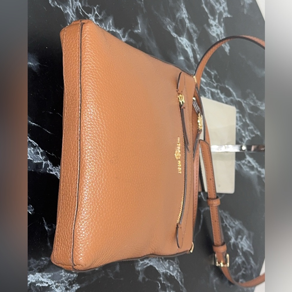 MICHAEL KORS JS Pebbled Leather Flat Crossbody Luggage Brown Bag AUTHENTIC - Picture 14 of 16